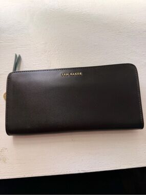 Ted Baker Black Leather Zip Wallet with Gold Logo